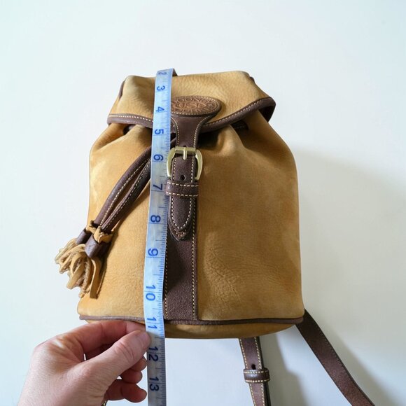 Vintage Dooney & Bourke Nubuc Suede Backpack USA Tassel AWL Tan Leather - Picture 13 of 16